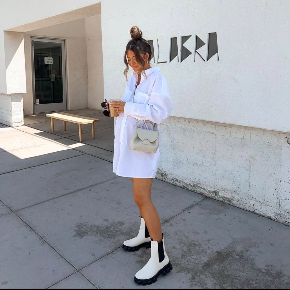 Women's White Chelsea Combat Boots with Lug Sole